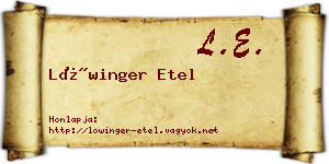 Lőwinger Etel névjegykártya